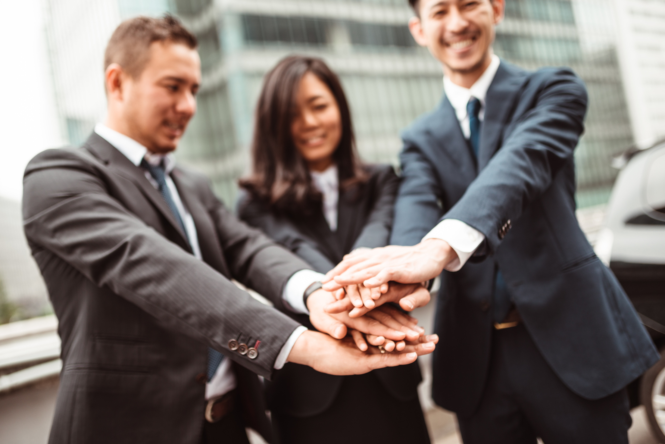 japanese business team working together